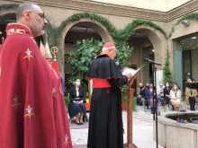 Cardinal Leonardo Sandri delivers a homily during Divine Liturgy at the Pontifical Armenian College in Rome on April 24, 2021.